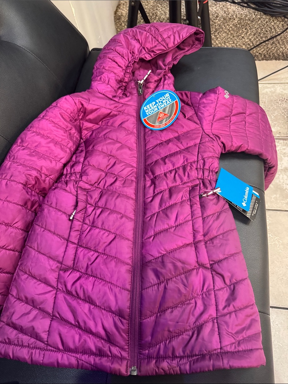 Columbia Girls' Magenta Hooded Packable Puffer Jacket